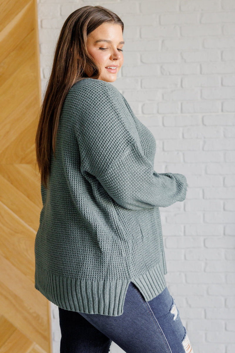 Lakeside View Drop Shoulder Sweater in Sage Tops   