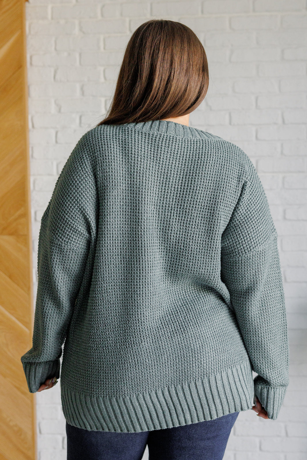 Lakeside View Drop Shoulder Sweater in Sage Tops   