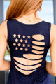 Land of the Free Tank in Navy Womens Tops   