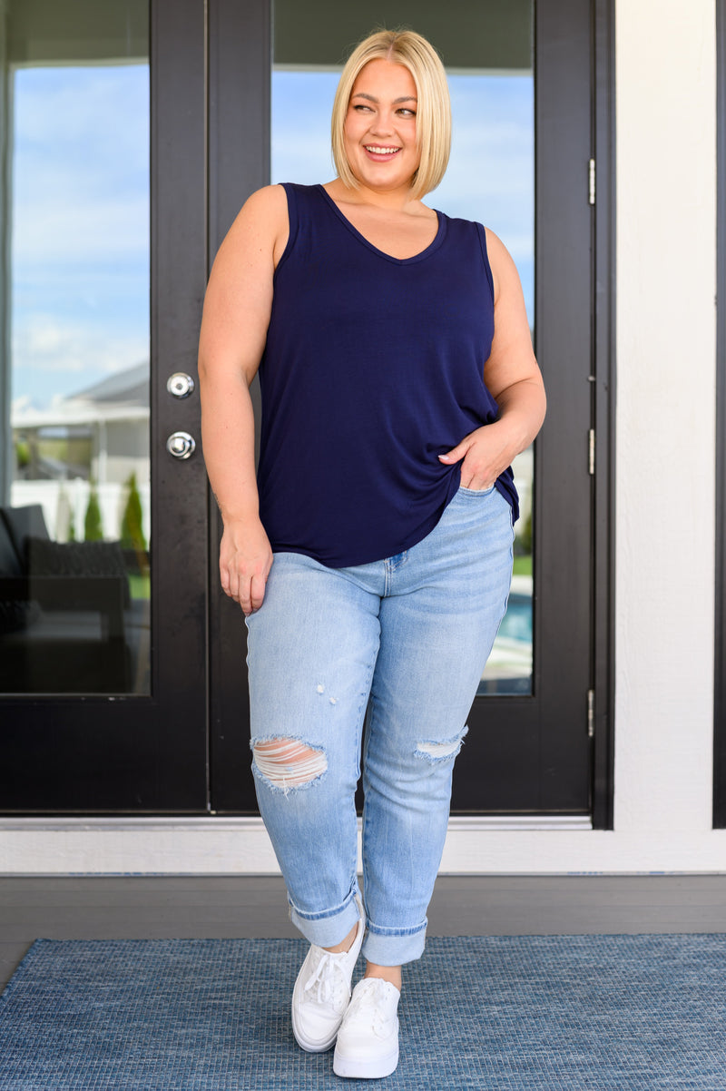 Land of the Free Tank in Navy Womens Tops   