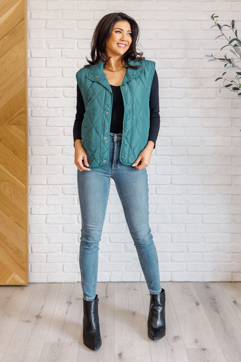 Layering Queen Quilted Puffer Vest in Hunter Green Layers   