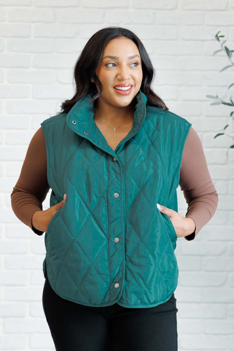 Layering Queen Quilted Puffer Vest in Hunter Green Layers   