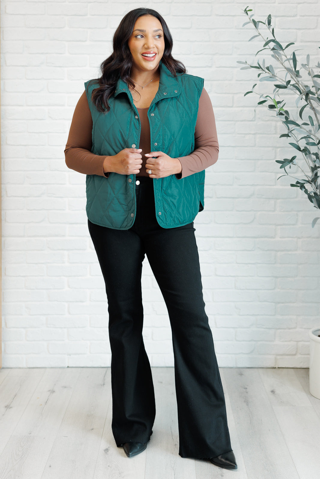 Layering Queen Quilted Puffer Vest in Hunter Green Layers   