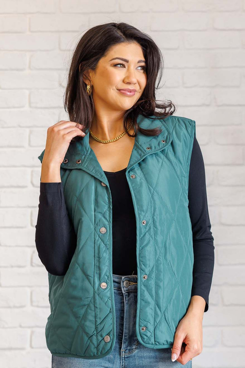 Layering Queen Quilted Puffer Vest in Hunter Green Layers   