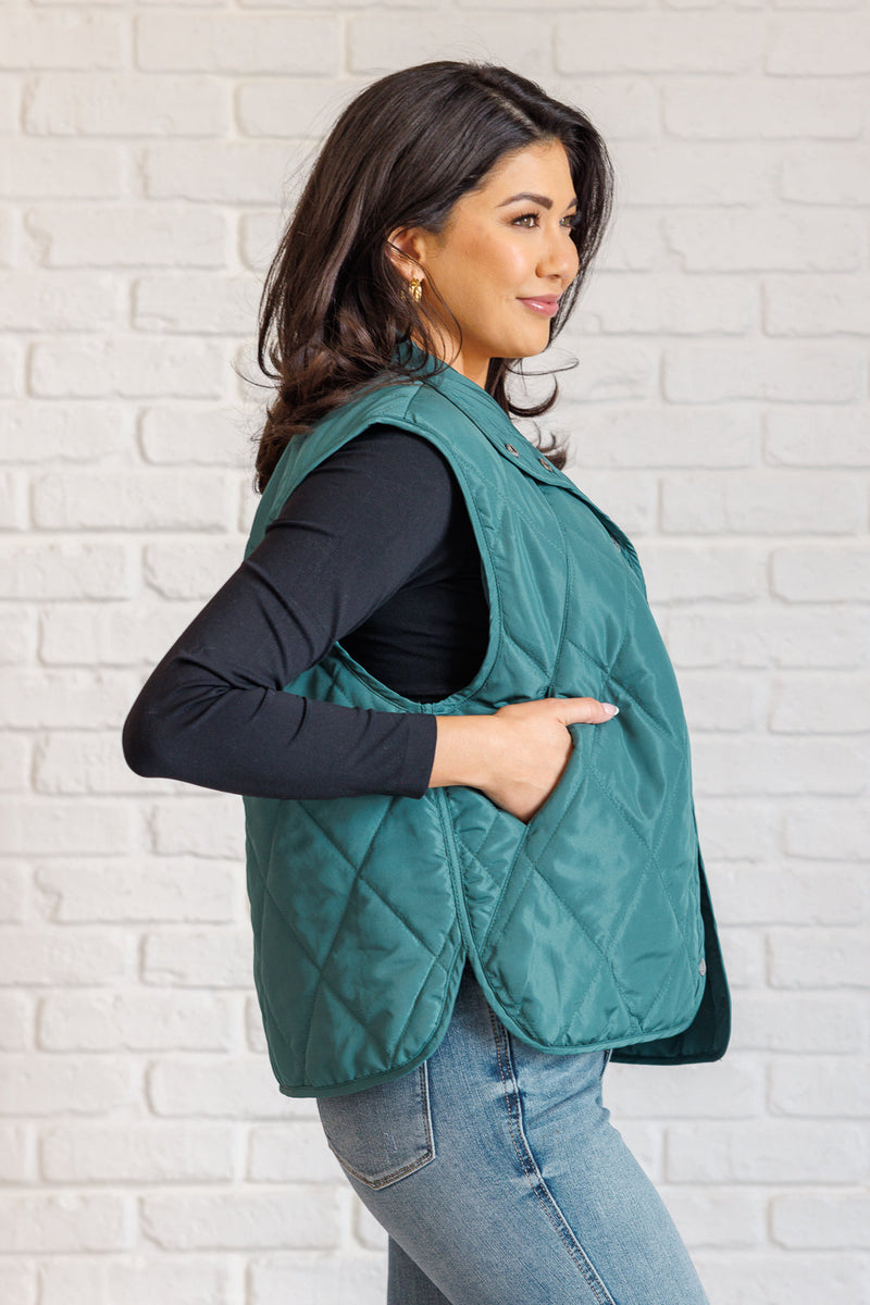 Layering Queen Quilted Puffer Vest in Hunter Green Layers   