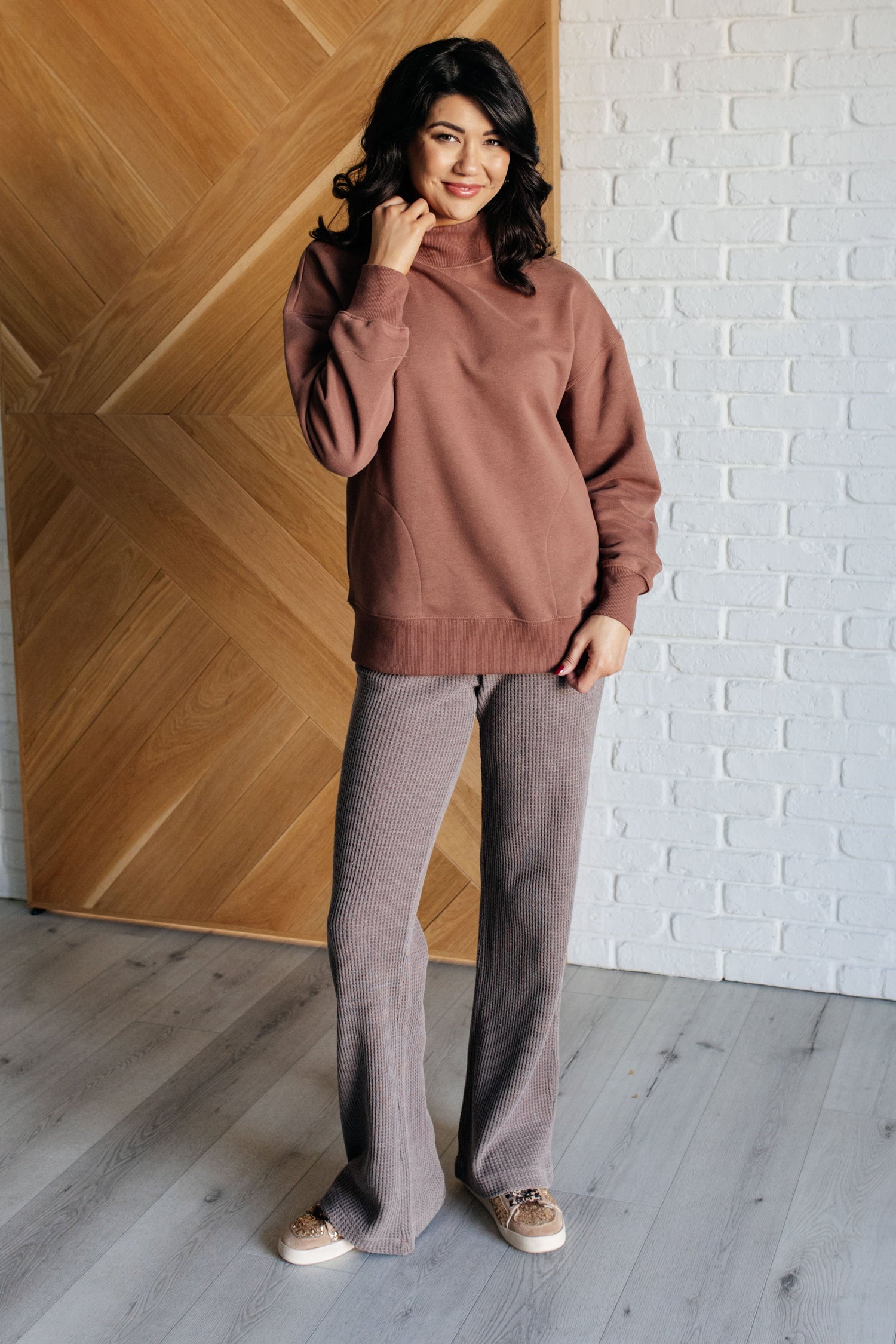 Set Process Mineral Wash Waffle Knit Pants in Brown Athleisure   