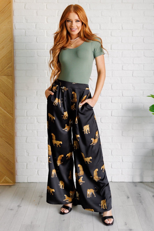 Legendary in Leopard Satin Wide Leg Pants Bottoms   