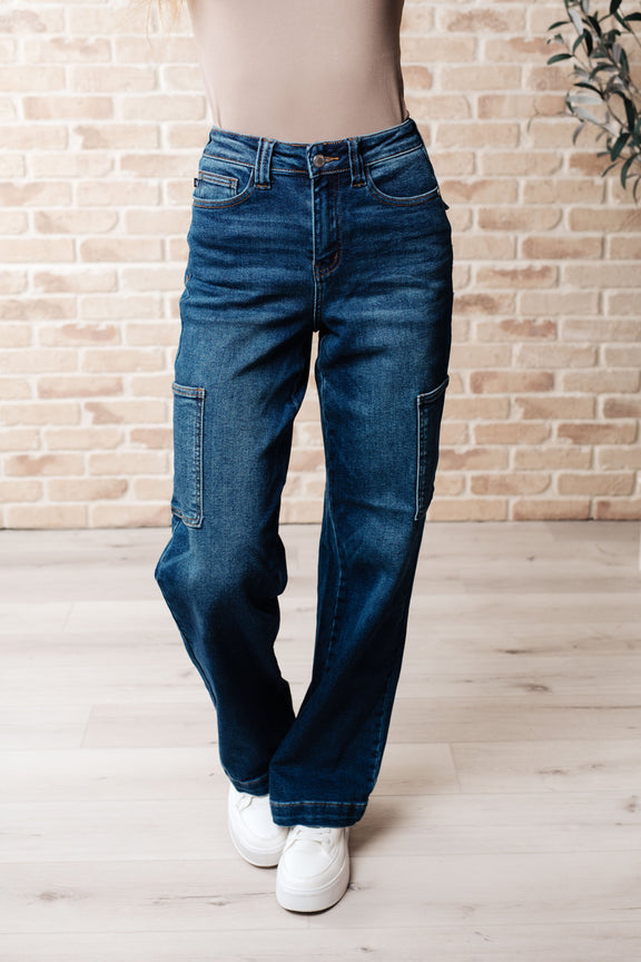 Leila High Rise Cargo Straight Jeans Straight Leg Jeans   