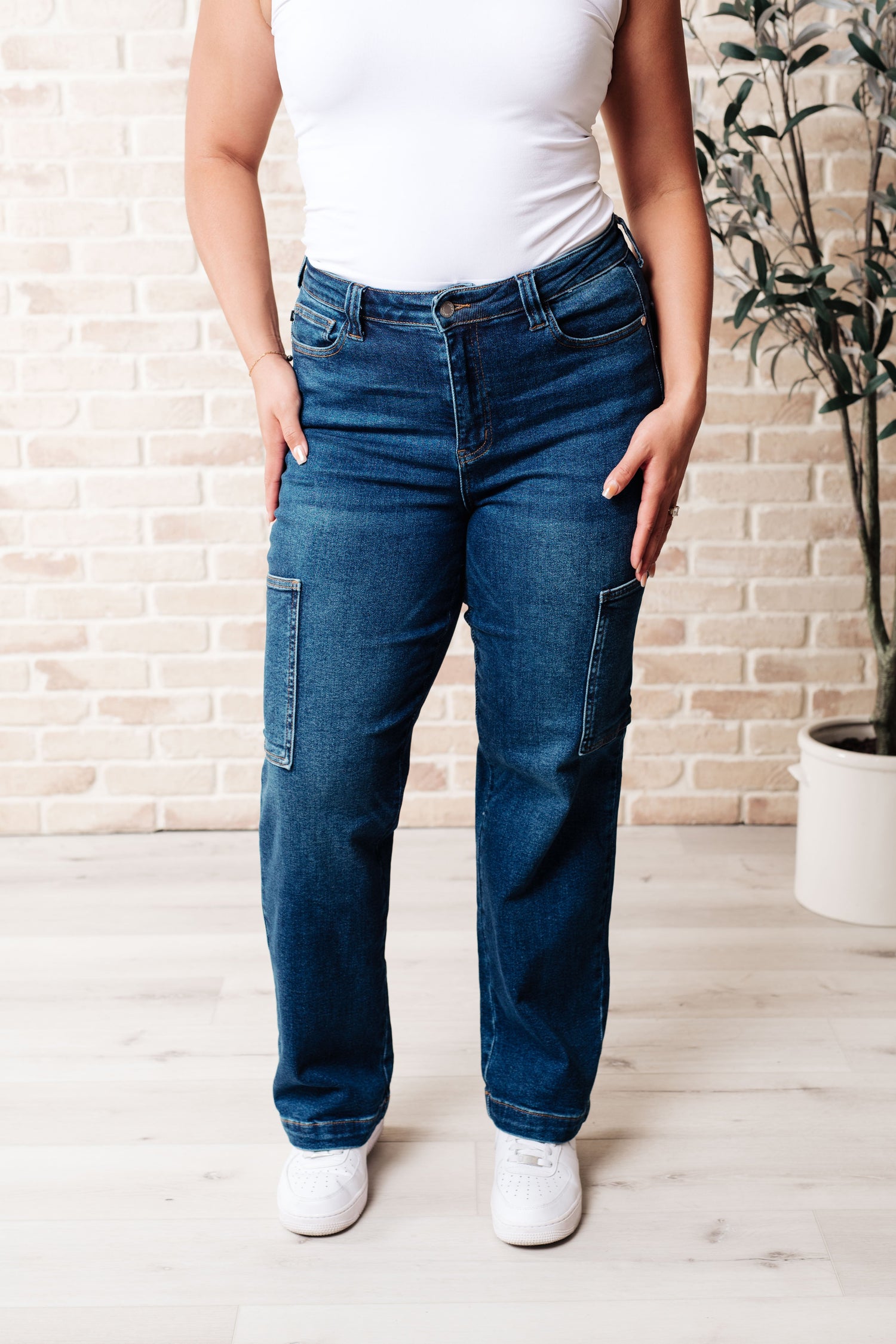 Leila High Rise Cargo Straight Jeans Straight Leg Jeans   