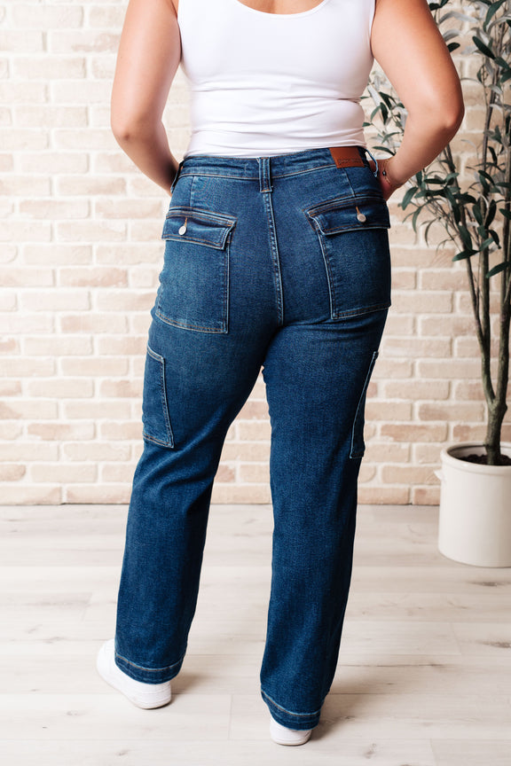 Leila High Rise Cargo Straight Jeans Straight Leg Jeans   