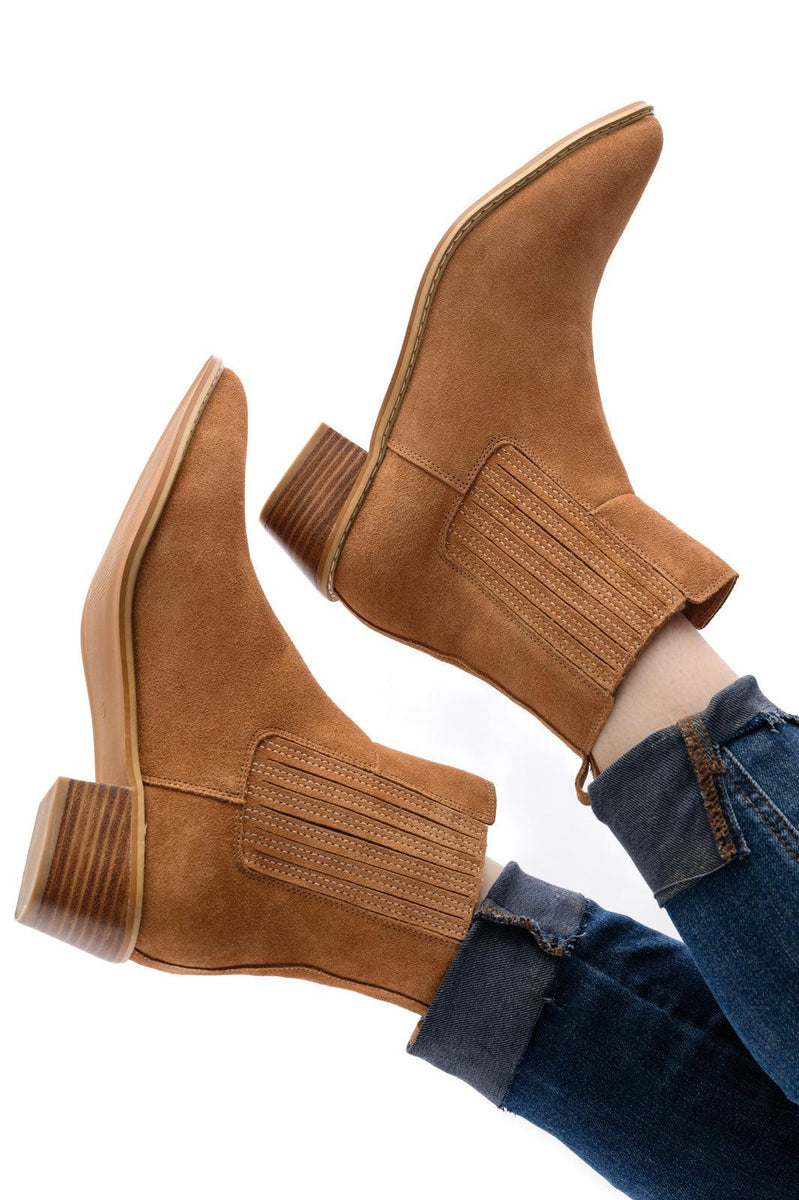 Leonor Suede Ankle Boot in Tan - Three Mad Hatters Mercantile 