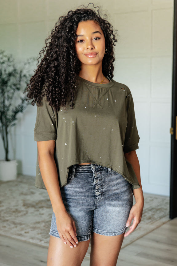 Less Than Stressed Asymmetrical Distressed Top Womens Tops   