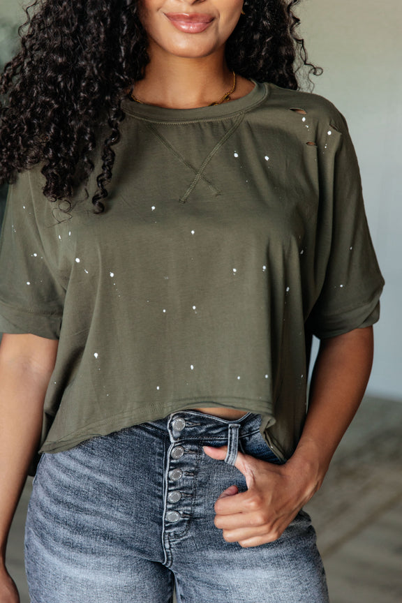 Less Than Stressed Asymmetrical Distressed Top Womens Tops   