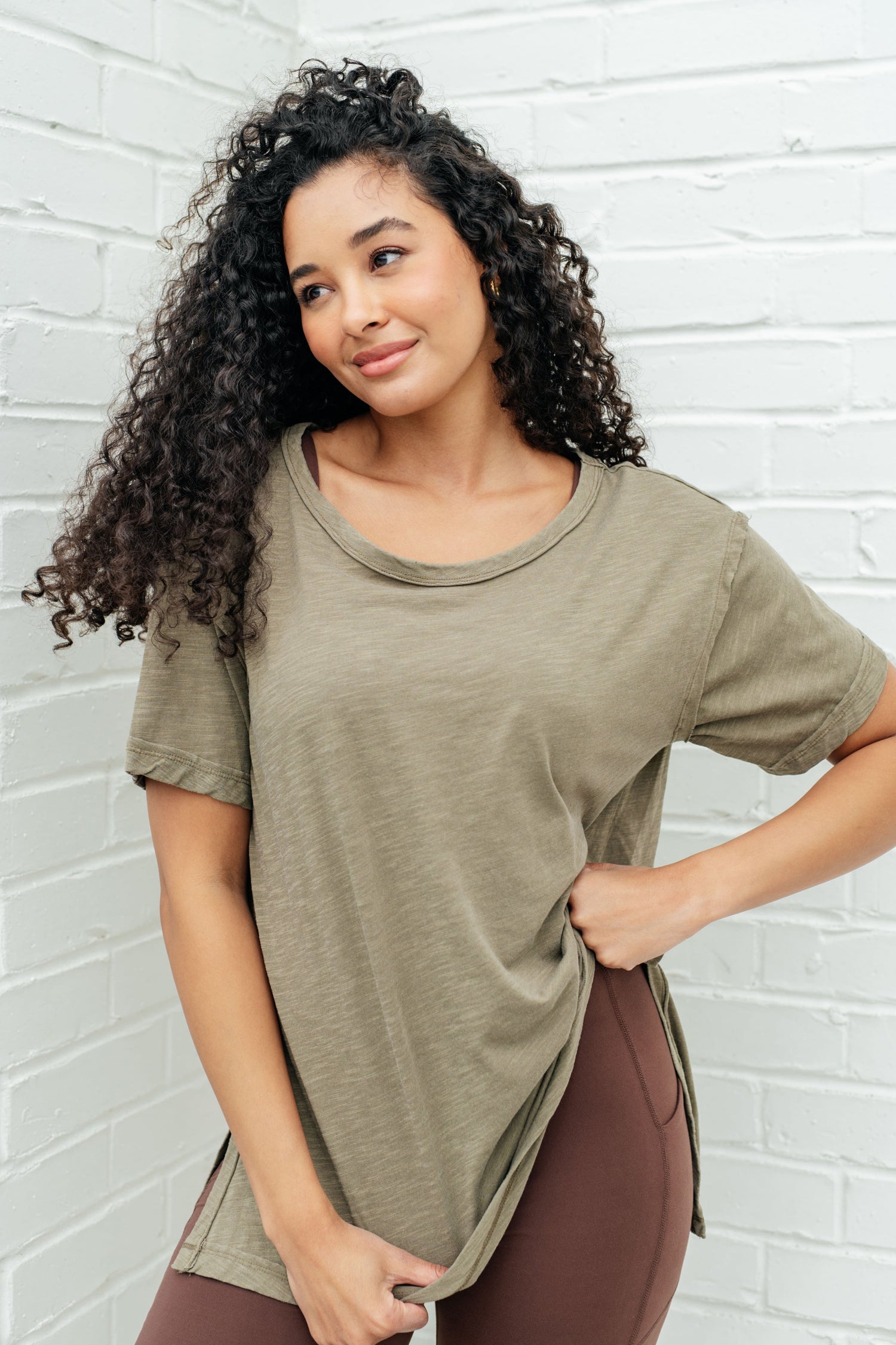 Let Me Live Relaxed Tee in Army Womens Tops   