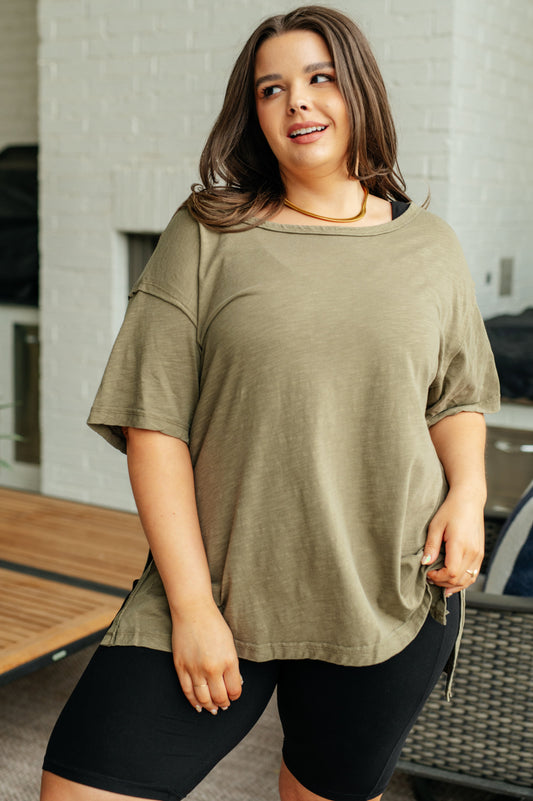 Let Me Live Relaxed Tee in Army Womens Tops   