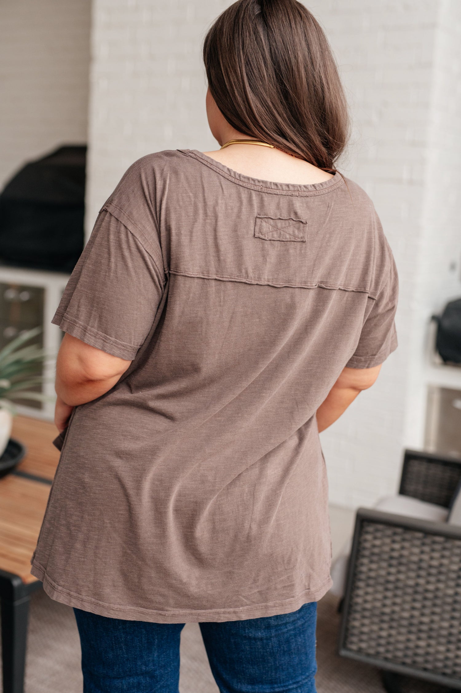 Let Me Live Relaxed Tee in Brown Womens Tops   