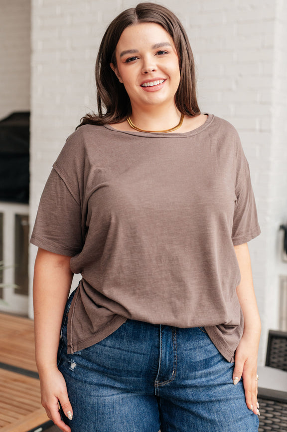 Let Me Live Relaxed Tee in Brown Womens Tops   