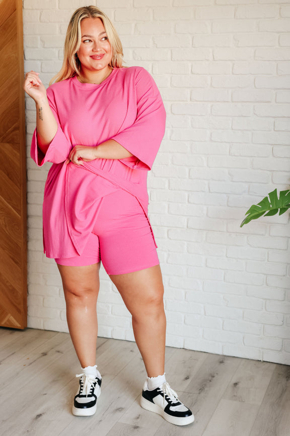 Live and Play Luxe Biker Set in Pink Athleisure   