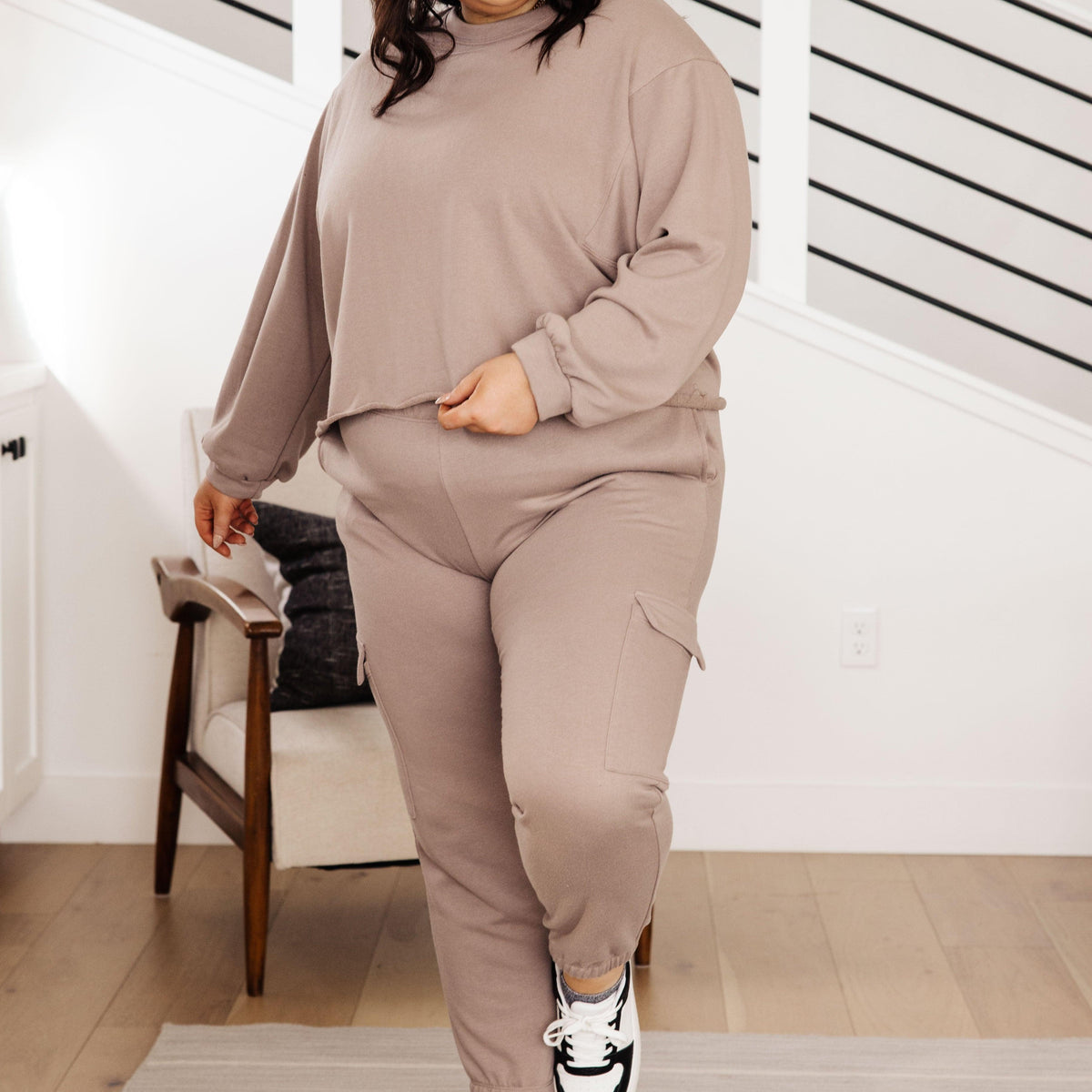 Lounge A Lot Cut Off Sweatshirt in Mocha - Three Mad Hatters Mercantile 