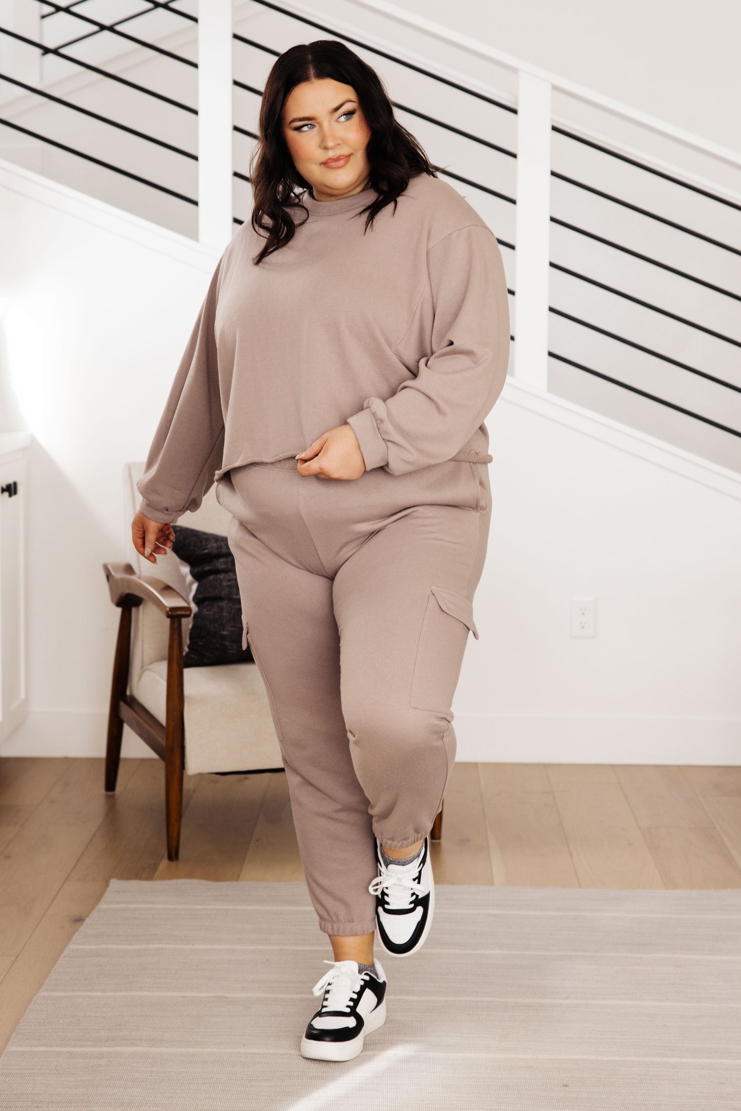 Lounge A Lot Cut Off Sweatshirt in Mocha Athleisure   