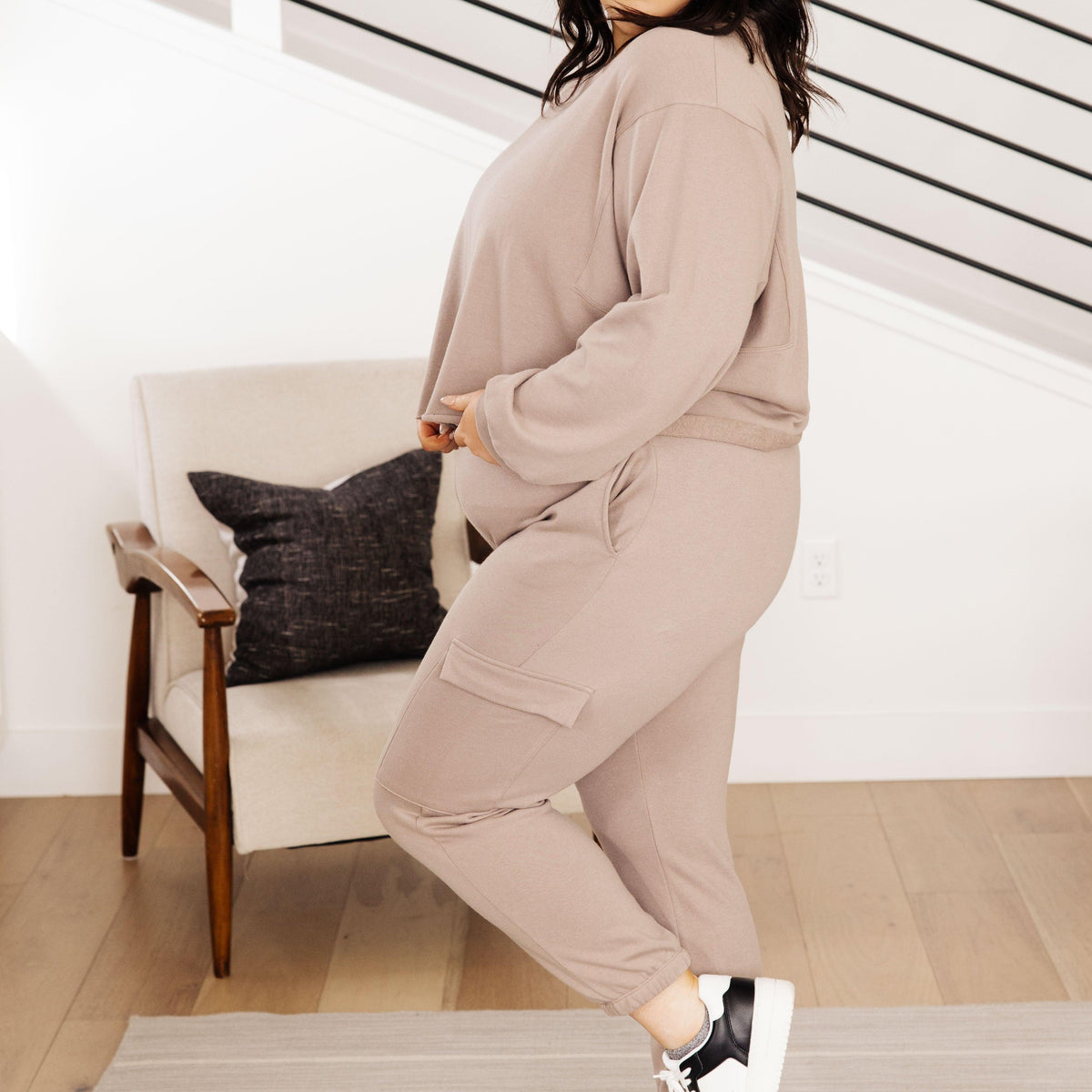 Lounge A Lot Cut Off Sweatshirt in Mocha - Three Mad Hatters Mercantile 