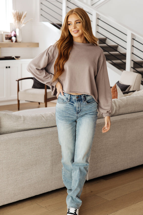 Lounge A Lot Cut Off Sweatshirt in Mocha Athleisure   