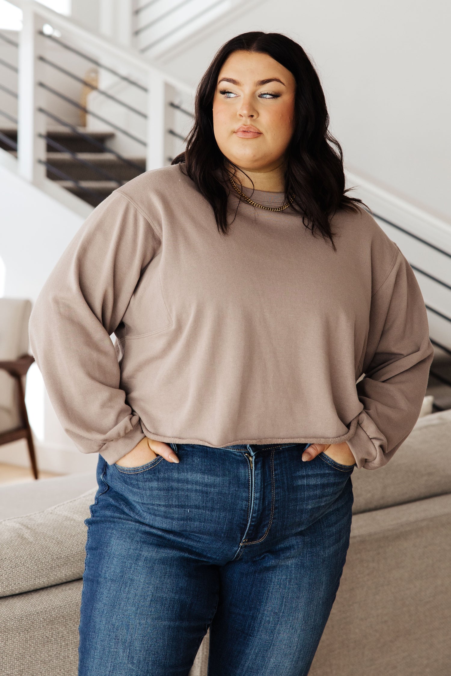 Lounge A Lot Cut Off Sweatshirt in Mocha Athleisure   