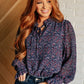 Lucid Dream Ruffle Neckline Blouse in Navy Blouses   