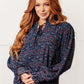 Lucid Dream Ruffle Neckline Blouse in Navy Blouses