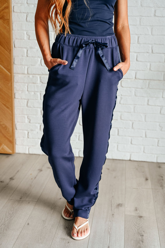 Lysa Satin Stripe Lounge Pants in Smoky Navy womens pants   