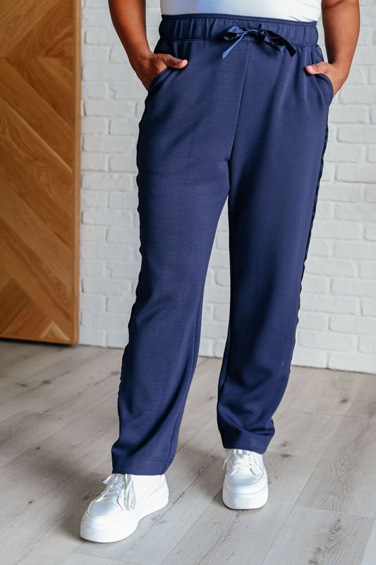 Lysa Satin Stripe Lounge Pants in Smoky Navy womens pants   