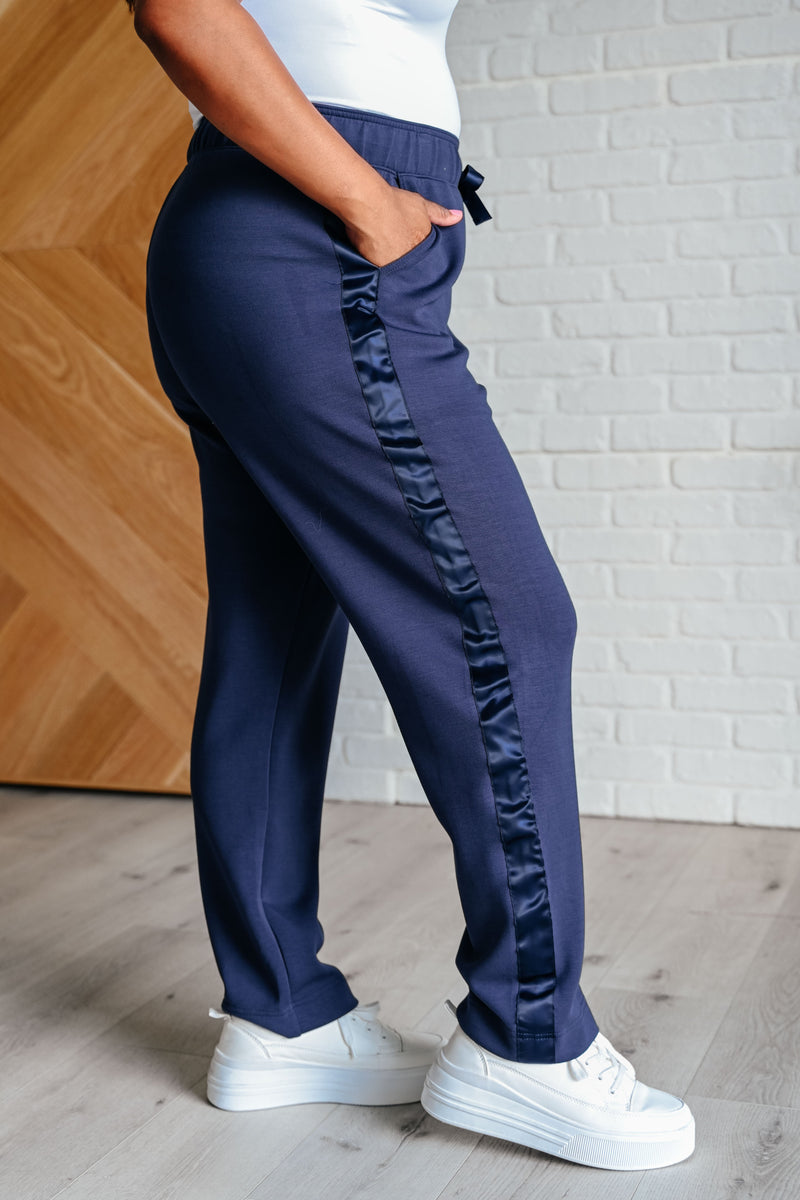 Lysa Satin Stripe Lounge Pants in Smoky Navy womens pants   