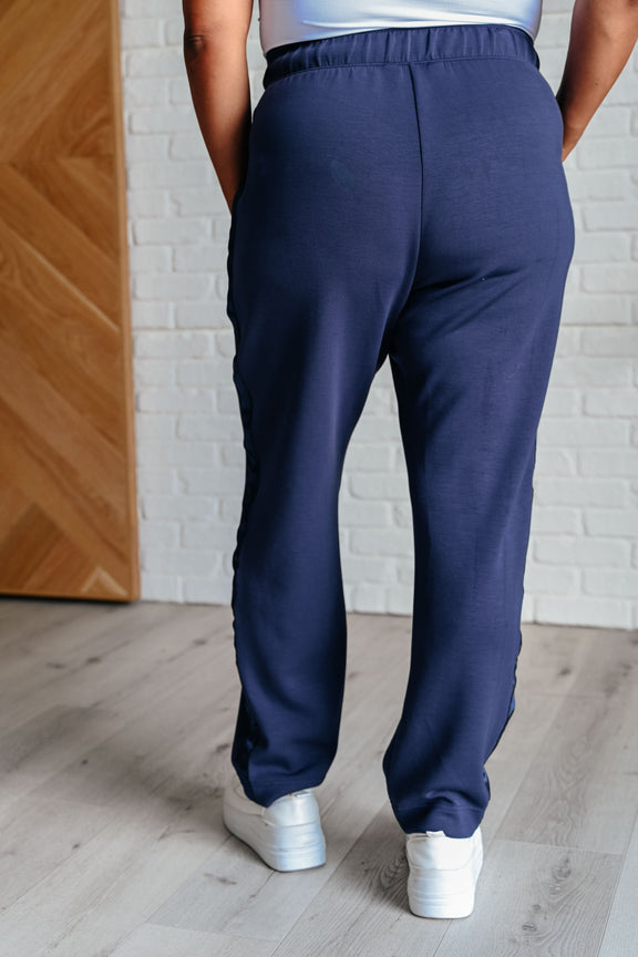 Lysa Satin Stripe Lounge Pants in Smoky Navy womens pants   