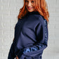 Lysa Satin Stripe Pullover in Smoky Navy Womens Athleisure   