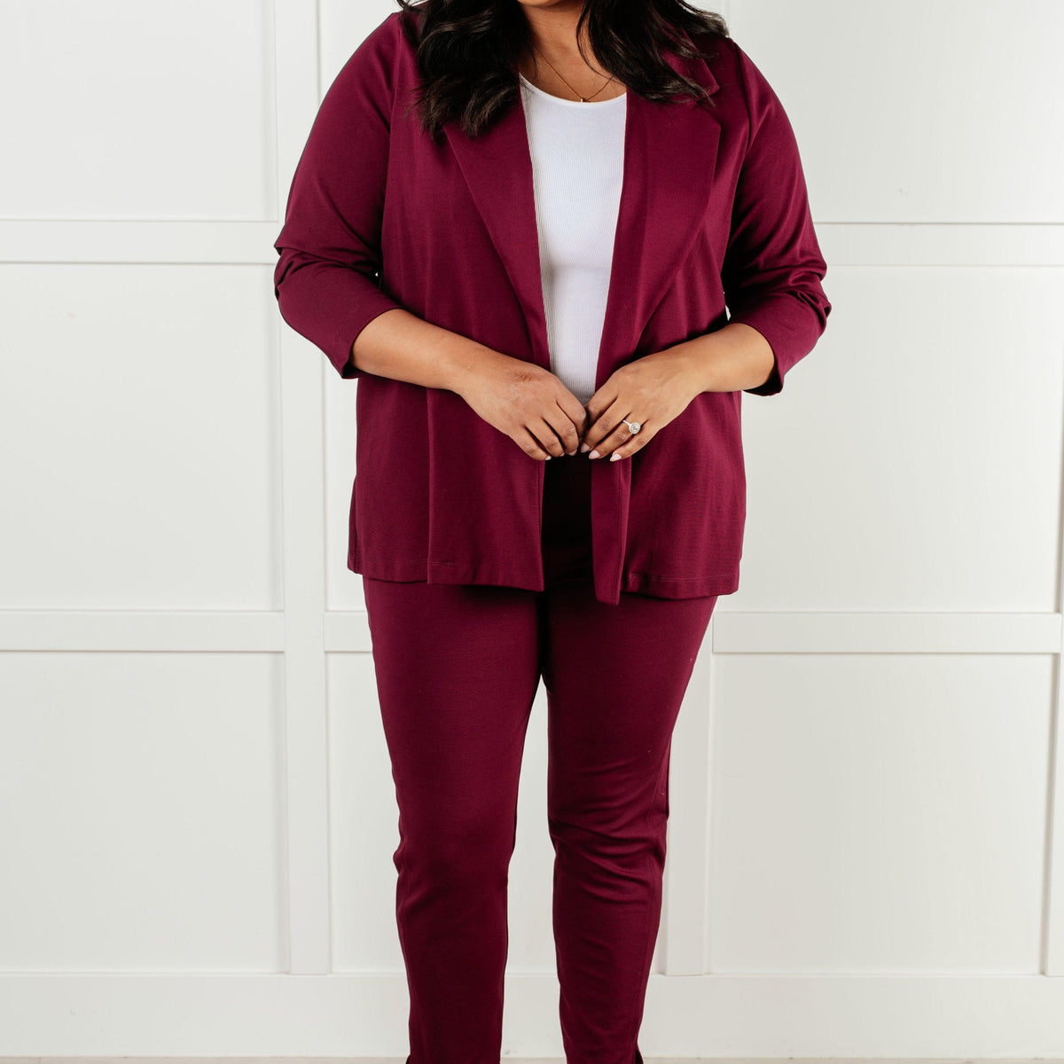 Magic Ankle Crop Skinny Pants in Wine - Three Mad Hatters Mercantile 