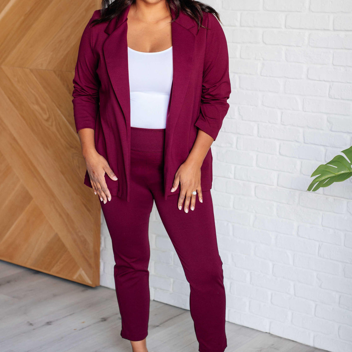 Magic Ankle Crop Skinny Pants in Wine - Three Mad Hatters Mercantile 