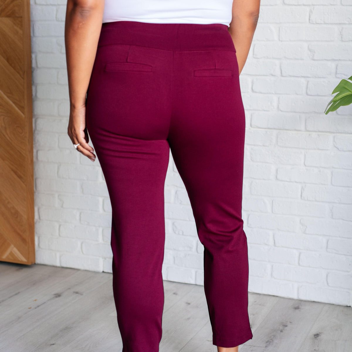 Magic Ankle Crop Skinny Pants in Wine - Three Mad Hatters Mercantile 