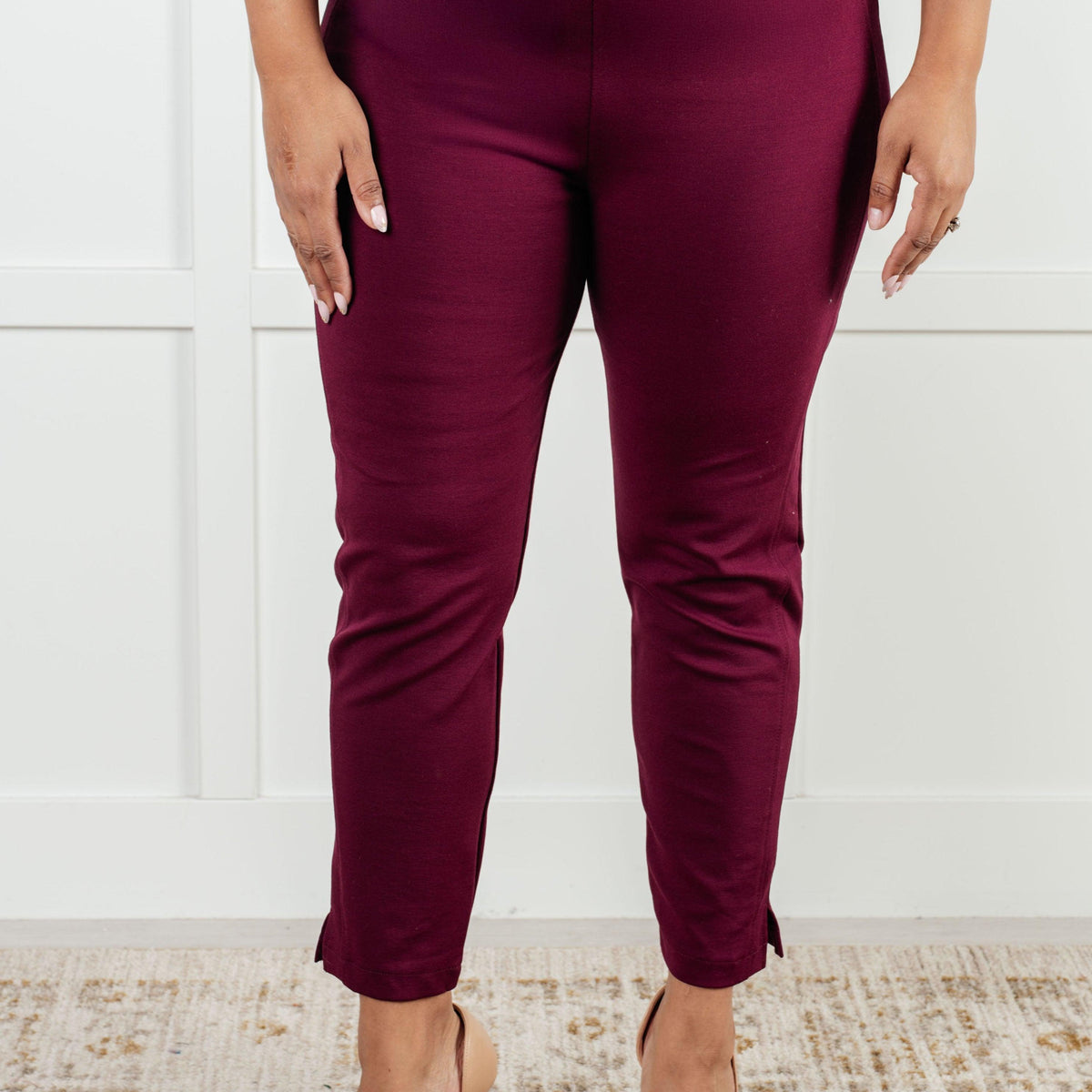 Magic Ankle Crop Skinny Pants in Wine - Three Mad Hatters Mercantile 