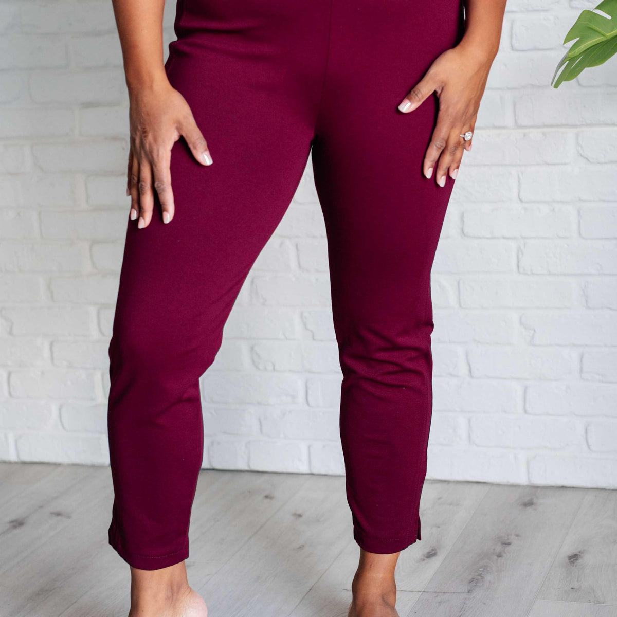 Magic Ankle Crop Skinny Pants in Wine - Three Mad Hatters Mercantile 