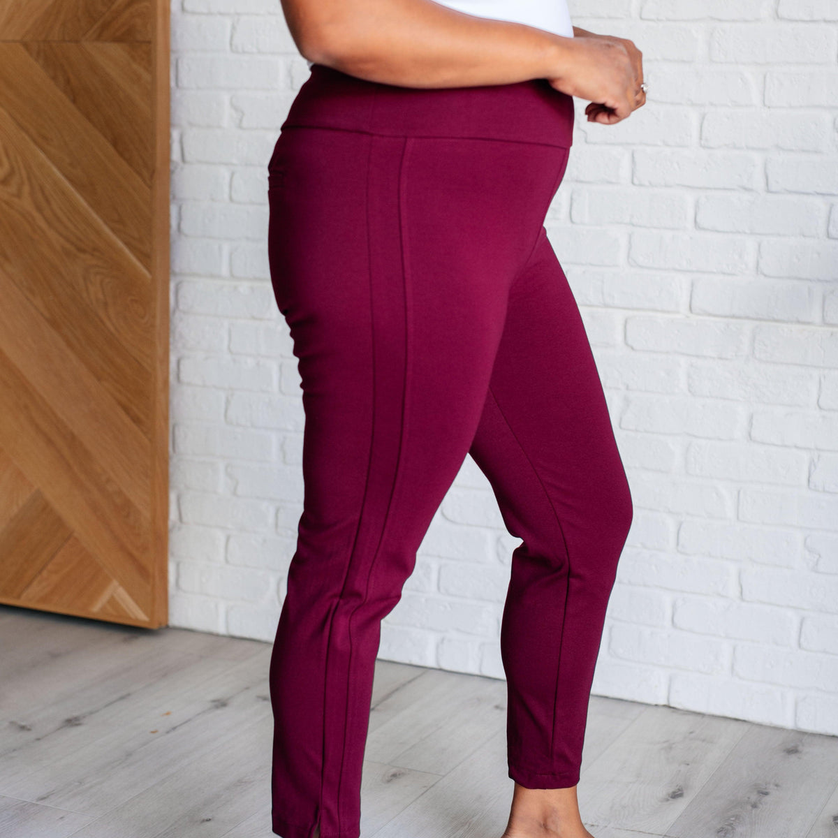 Magic Ankle Crop Skinny Pants in Wine - Three Mad Hatters Mercantile 