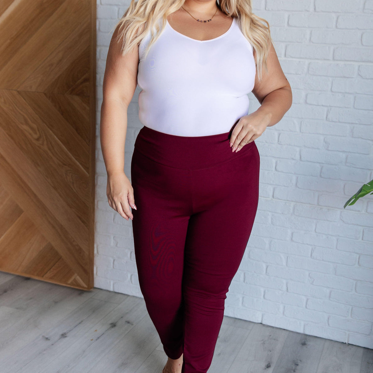 Magic Skinny 28" Pants in Wine - Three Mad Hatters Mercantile 