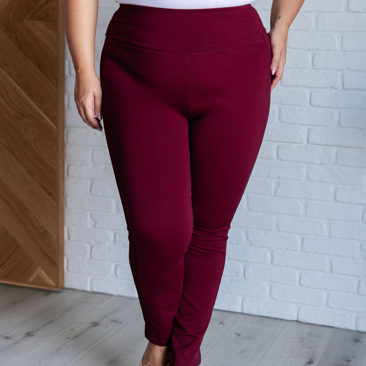 Magic Skinny 28" Pants in Wine - Three Mad Hatters Mercantile 