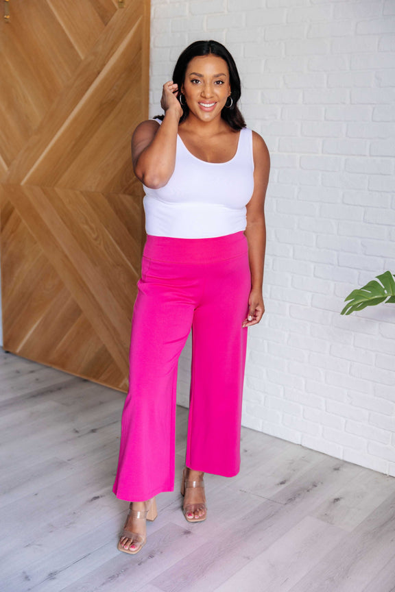 Magic Wide Leg Crop Pants in Hot Pink Bottoms   