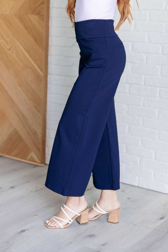 Magic Wide Leg Crop Pants in Navy Bottoms   