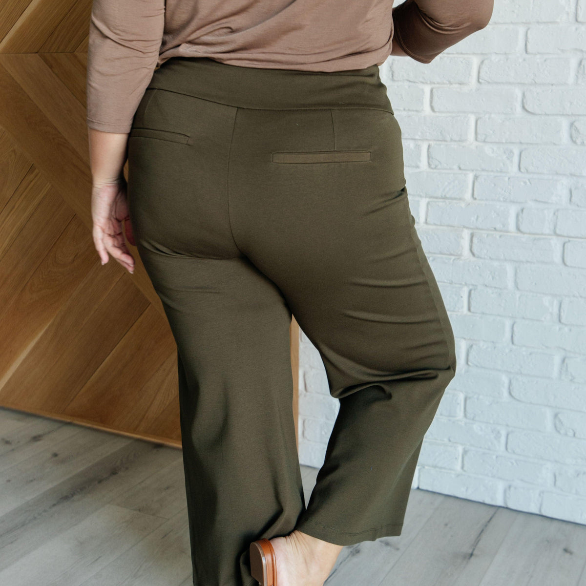 Magic Wide Leg Crop Pants in Olive - Three Mad Hatters Mercantile 