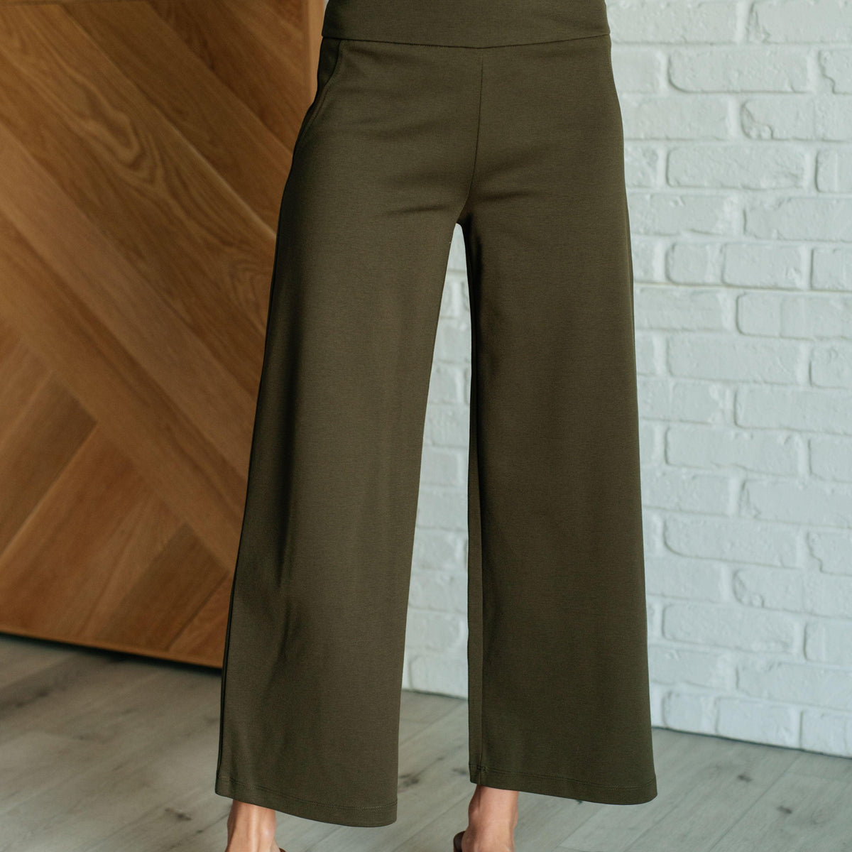 Magic Wide Leg Crop Pants in Olive - Three Mad Hatters Mercantile 