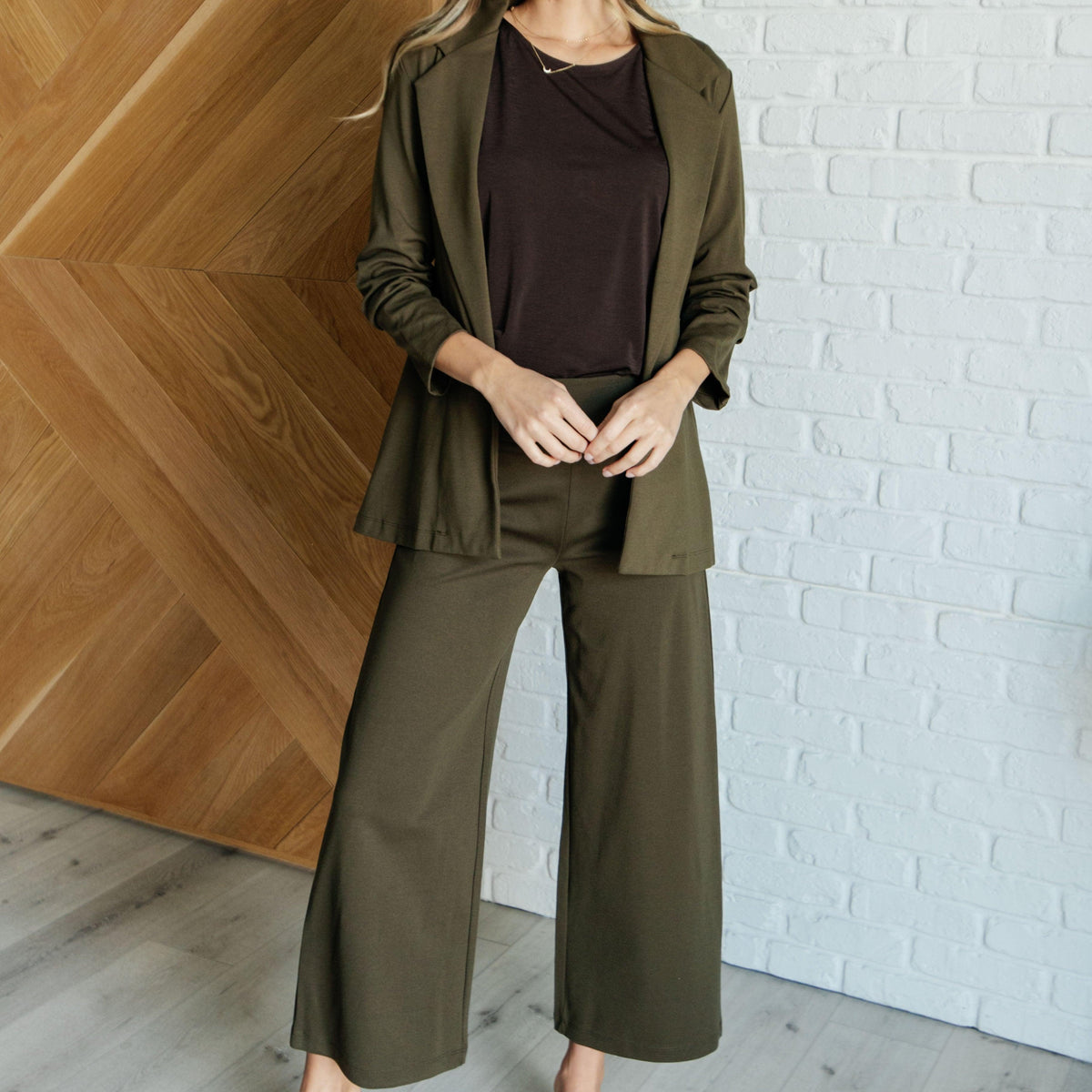 Magic Wide Leg Crop Pants in Olive - Three Mad Hatters Mercantile 