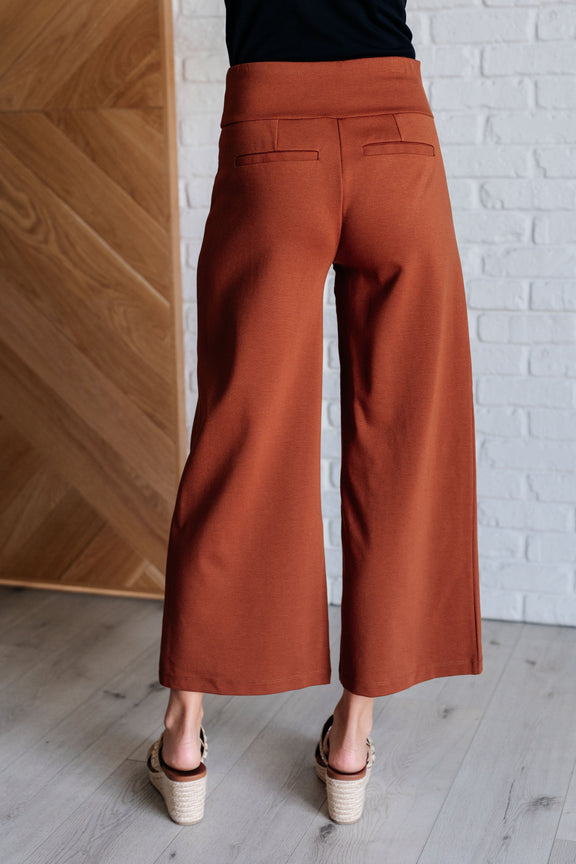 Magic Wide Leg Crop Pants in Rust Bottoms   