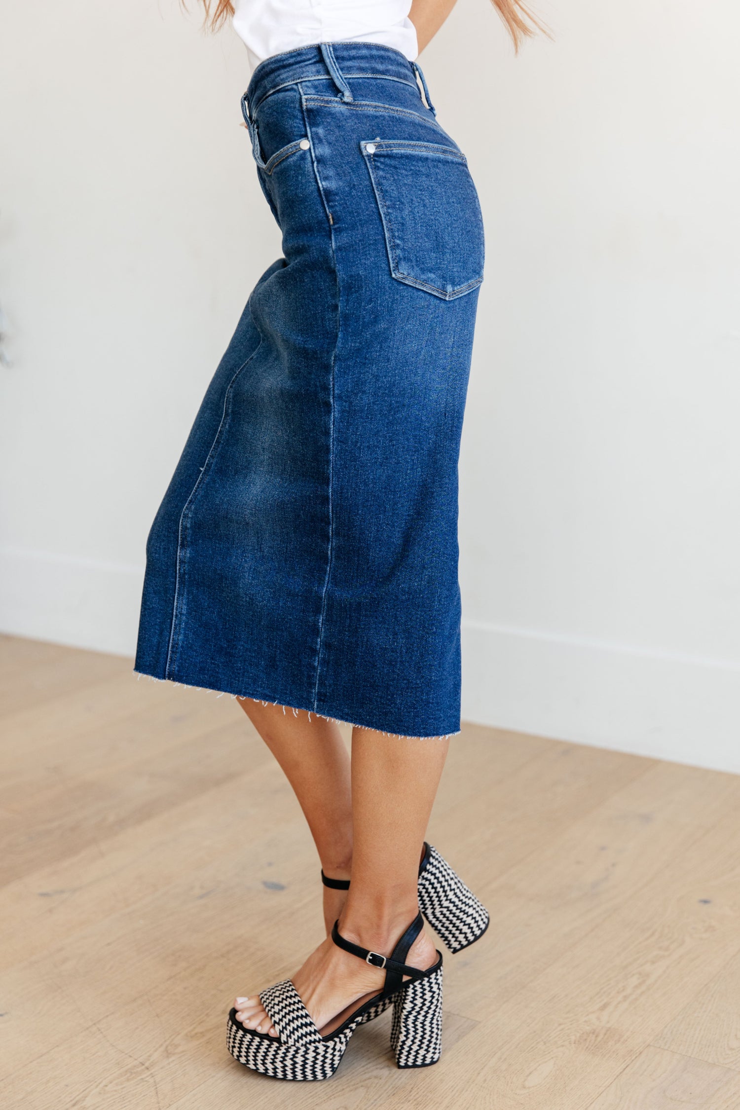 Marcy High Rise Denim Midi Skirt Womens Skirts   