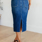 Marcy High Rise Denim Midi Skirt Womens Skirts   